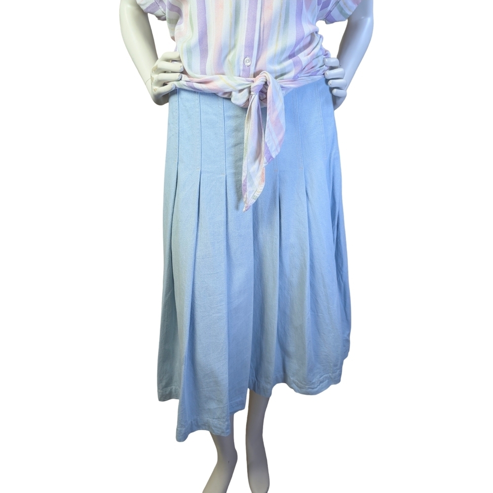 Babaton Light Wash Denim Pleated Midi Skirt | Aritzia | Size 10 - Picture 2 of 11